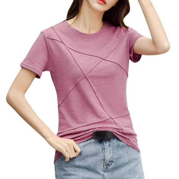 Blczomt Crewneck Short Sleeve Tops for Women Tee Purple Basic Trendy Summer Shirts for Women