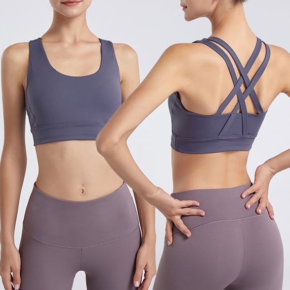 Blczomt Criss Cross Back Sport Bras Woman High Impact Strappy No Underwire Yoga Bra