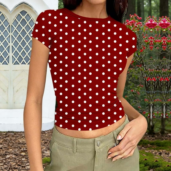 Blczomt Cute Spring Tops for Women 2026 Short Sleeve Going Out Red Tops Basic Summer,XL