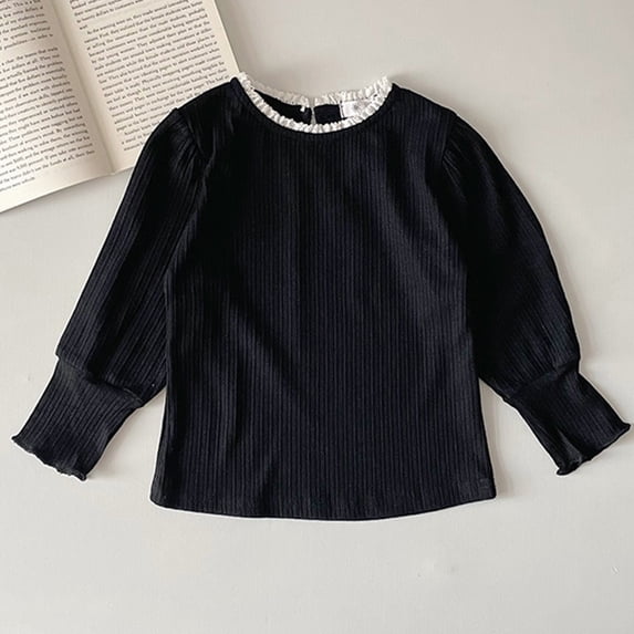 Blczomt Cute Toddler Girl Tshirt Long Puff Sleeve Plain T Shirt Black Casual Soft Ruffle Baby Girl Clothes