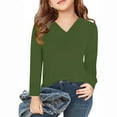 thumbnail image 1 of Blczomt Cute Tshirt Girls Long Sleeve Plain Tees Casual Basic V Neck Green Kids Clothes Girls, 1 of 5