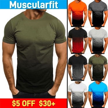 Muscularfit Dress Shirts for Men Green Short Sleeve Crew Neck Gradient T Shirt 2xl