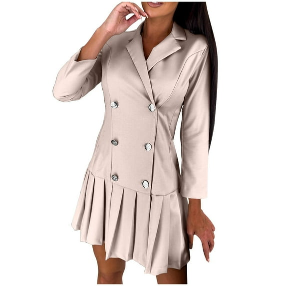 Blczomt Dressy Casual Dress Women Plain Gold Long Sleeve Cotton Dress Knit Pleated Dresses