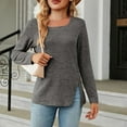 thumbnail image 1 of Blczomt Dressy Casual Shirts for Women 2025 Gray Y2K Long Sleeve Shirts Slit Solid Color Crew Neck Women's Blouses XXL, 1 of 3