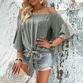 thumbnail image 1 of Blczomt Dressy Casual Womens Summer Tops Off Shoulder Tops Tie Front Lace 2025 Gray Women Shirts, 1 of 6