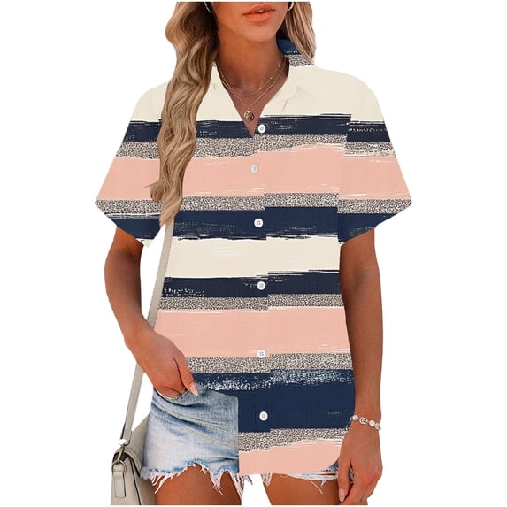 Blczomt Dressy Women Tops Under $10 Button Down Trendy Pink Blouse Color Block Cute 2026,S