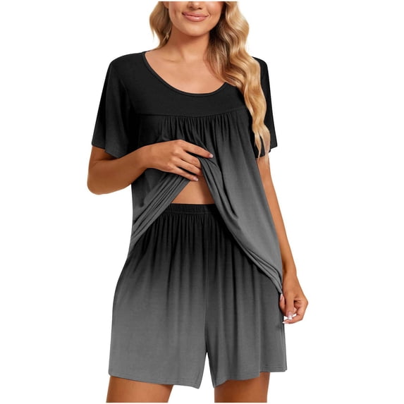 Blczomt Family Christmas Pajamas Gray Two-Piece Set Gradient Color Silk Sleepwear Sets Womens Waffle Robe