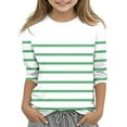 thumbnail image 1 of Blczomt Fashion Blouse for Girls 3/4 Sleeve Basic T Shirts Striped Casual Crewneck Comfy Green Kids Girls Clothes, 1 of 4