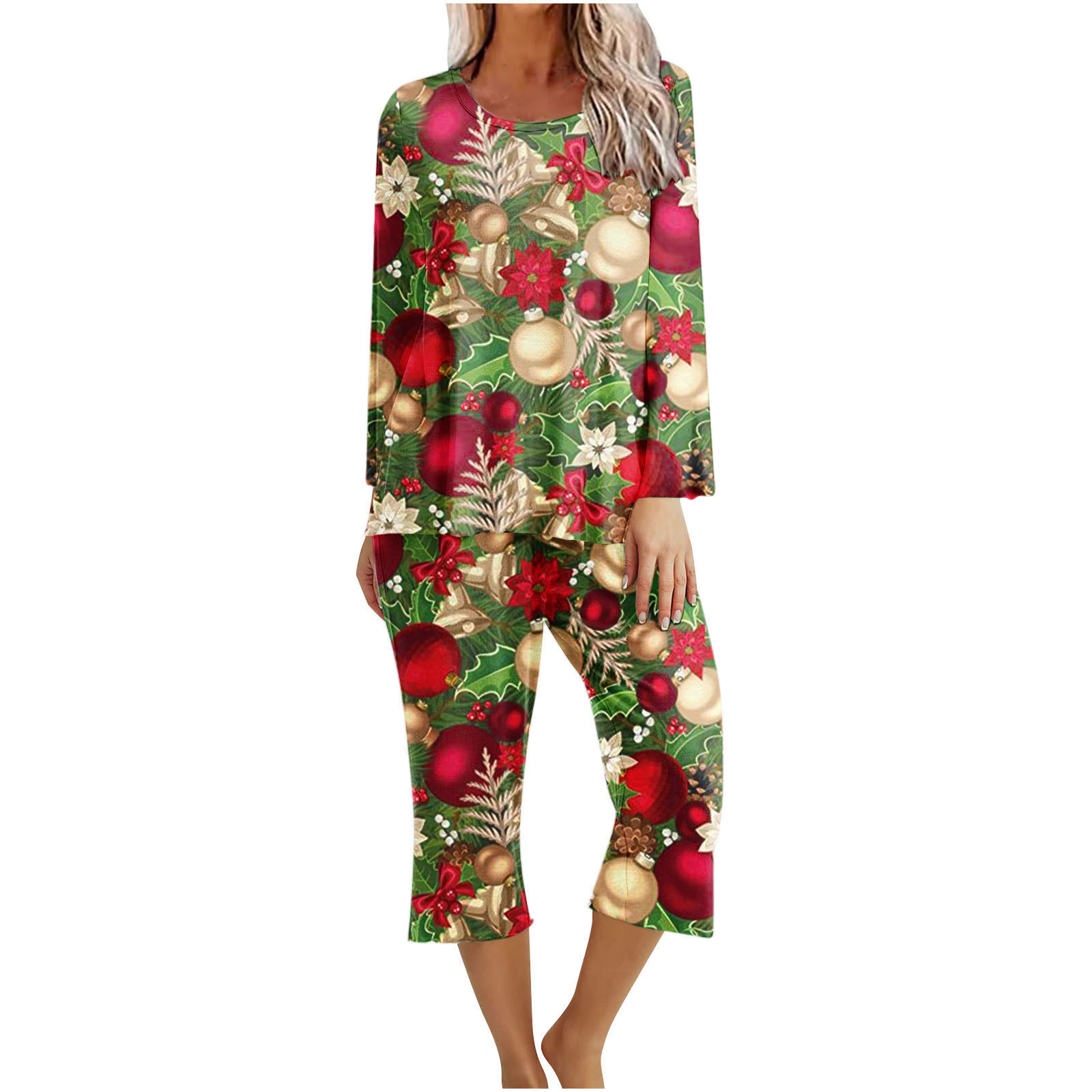 Blczomt Flannel Pajamas for Women Red Christmas Print TwoPiece Set