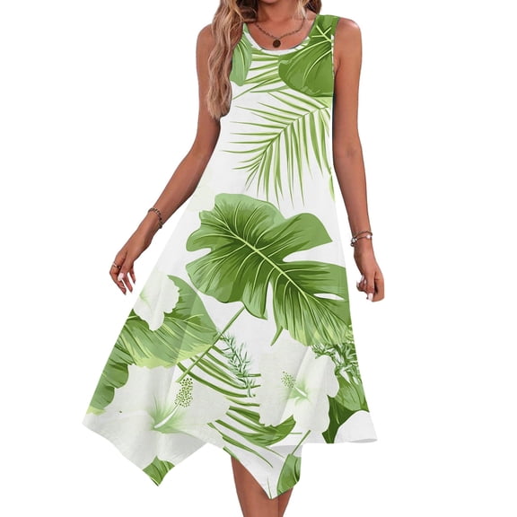 Blczomt Floral Plus Size Dresses for Women Under $10 Summer A-Line Sundress Casual Spring Midi Green 2025 Dress Women