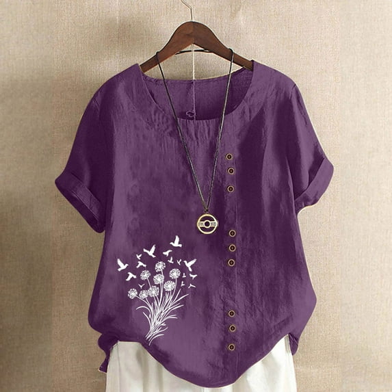 Blczomt Floral Womens Short Sleeve Tops Crew Neck T Shirt Trendy Spring Summer Casual Purple Womens T Shirts