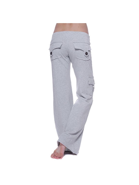 Full Length Cargo Pants Women Botton Loose Elastic Waisted Relaxed Fit Pants with Pockect Classic Pure Color Large Size Chic Slacks