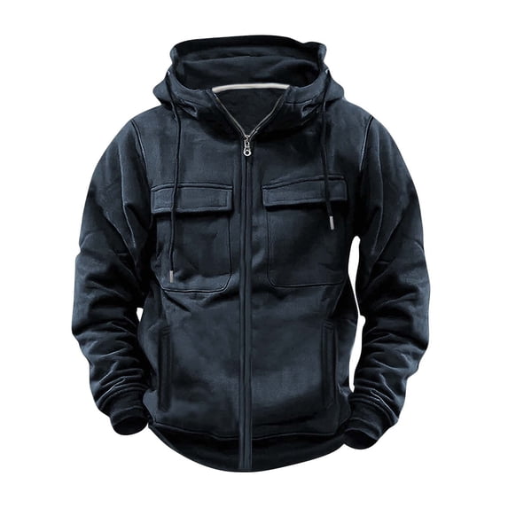 Blczomt Full Zip Hoodie Men Tactical Jacket Long Sleeve Fall Winter Blue 2025 Clothes