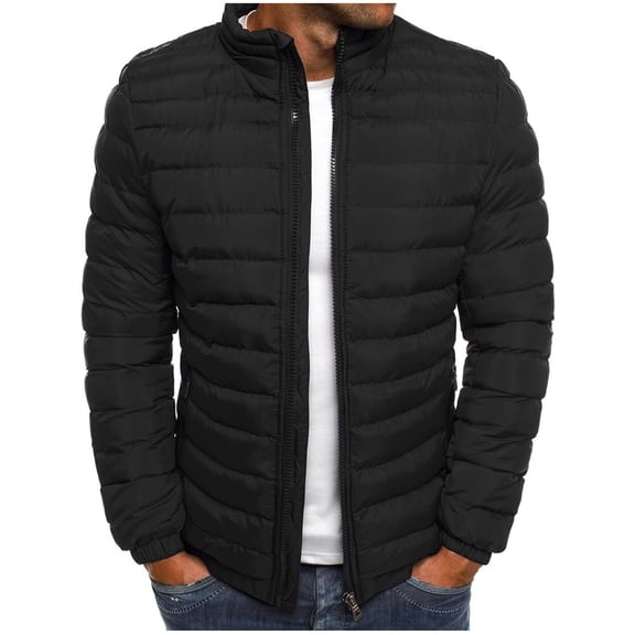 Blczomt Full Zip Jackets for Boys Lined Puffer Black Down Jacket Warm Plain Heavy Hoodless Coat for Men XXXL
