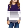 thumbnail image 1 of Blczomt Girl Shirt Crewneck Purple Striped Tops Cute Color Block Casual Long Sleeve Girls T Shirts, 1 of 6