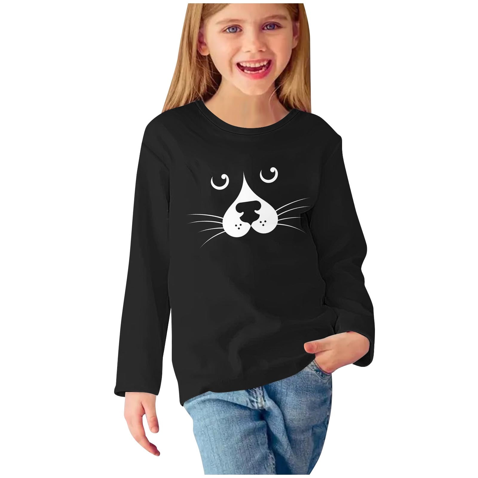 Blczomt Girls Long Sleeve Shirts Cute Graphic Crew Neck Tops Soft Funny ...