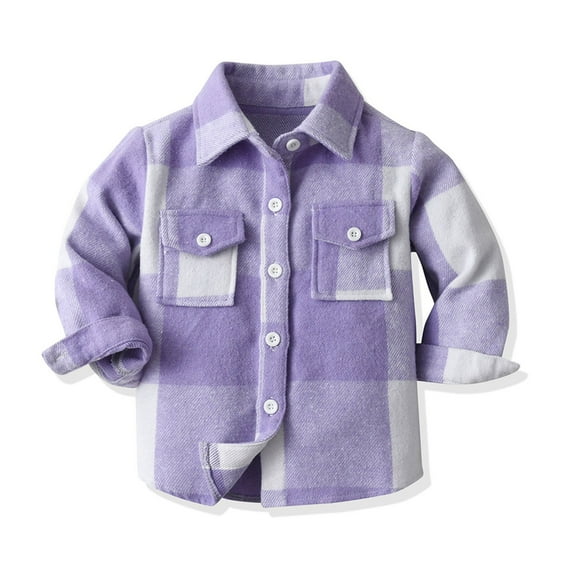 Blczomt Girls Shirt Plaid Button Down Cotton Shirt Pockets Collared Long Sleeve Purple Cute Little Girl Clothes