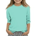 thumbnail image 1 of Blczomt Girls' Shirts Casual 3/4 Sleeve Basic T Shirts Comfy Green Plain Crewneck Trendy Girls Blouse, 1 of 5