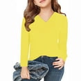 thumbnail image 1 of Blczomt Girls' Shirts Long Sleeve Cute Plain Tees Casual Basic Yellow V Neck Girls T Shirts, 1 of 1