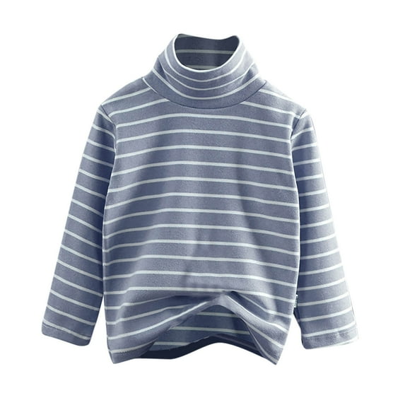 Blczomt Girls' Tees Striped Long Sleeve Turtleneck Shirt Casual Cute Winter Blue Girls Clothes