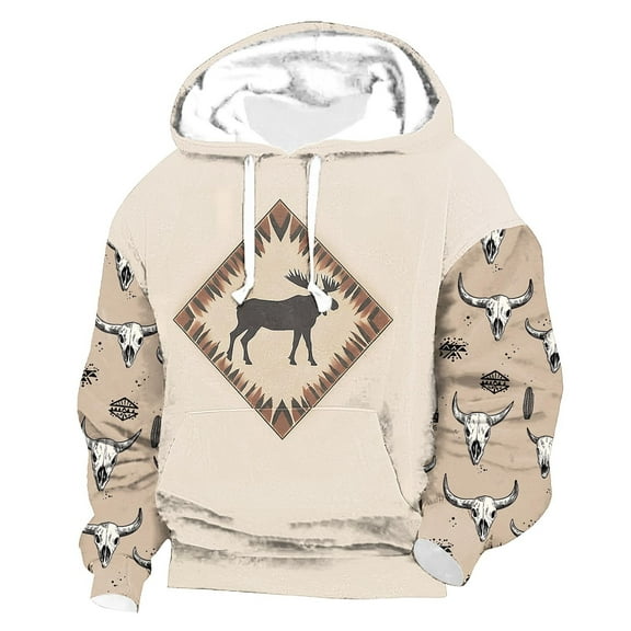 Blczomt Graphic Sweatshirts for Men Big and Tall Western Hoodies Winter Aztec Beige Long Sleeve Mens Clothes