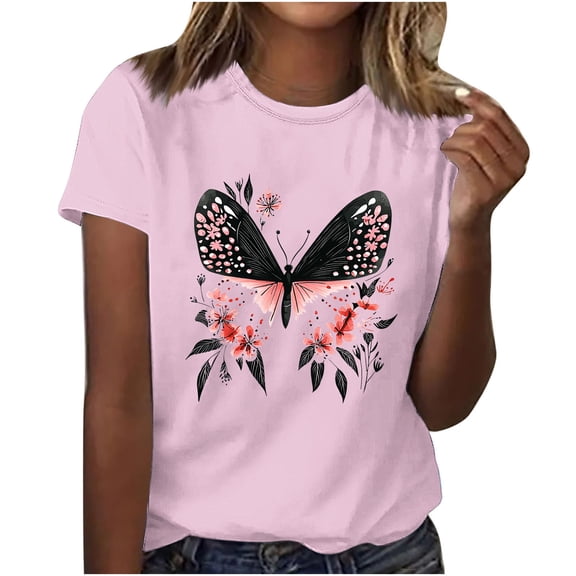 Blczomt Graphic Tops for Women Trendy Summer Short Sleeve Crew Neck T Shirt Pink Casual T Shirts for Women