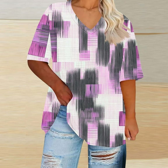 Blczomt Graphic Womens Plus Size Tops Summer T Shirts Tie Dye Purple Short Sleeve Womens Shirts Casual