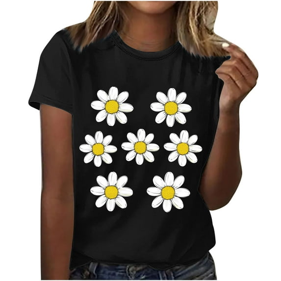 Blczomt Graphic Womens Tops Short Sleeve Crew Neck T Shirt Summer Trendy Black Casual Women Shirts