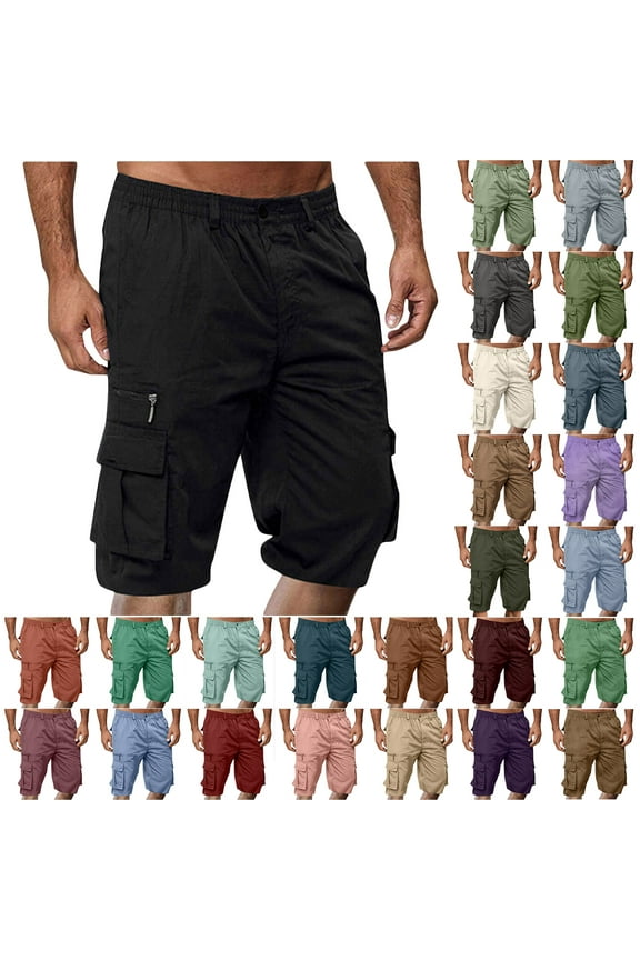 Gray Cargo Shorts for Men Relaxed Fit Elastic Waist Pocket Work Shorts M
