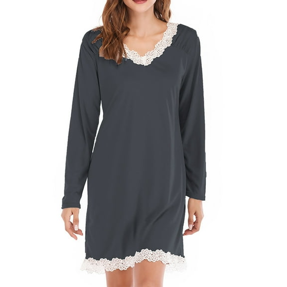 Blczomt Gray Women's Dresses Mini Long Sleeve Lace Casual Dresses Trendy Plus Size V Neck Dress