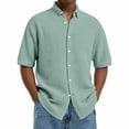 thumbnail image 1 of Blczomt Green Mens Short Sleeve Shirts Casual Waffle Soft Button Down Tee Shirt Button Up Plain Summer Mens Tees, 1 of 6