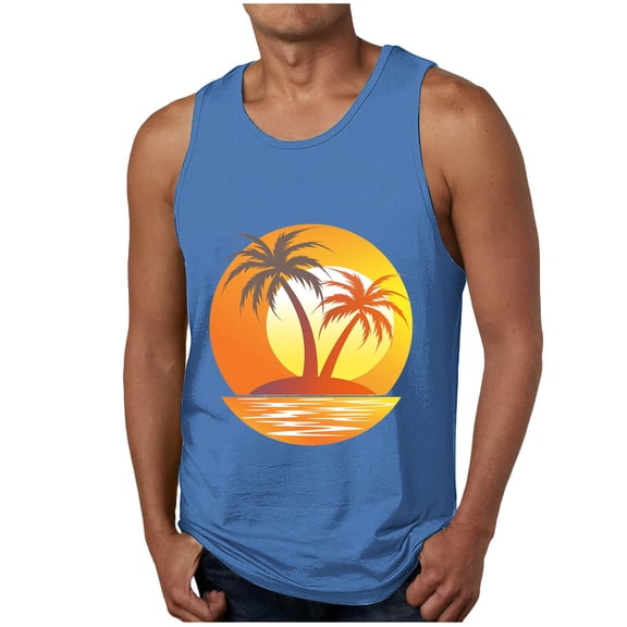 Blczomt Gym Men Tank Tops Sleeveless Tees Workout Blue Beach Muscle Graphic Tank