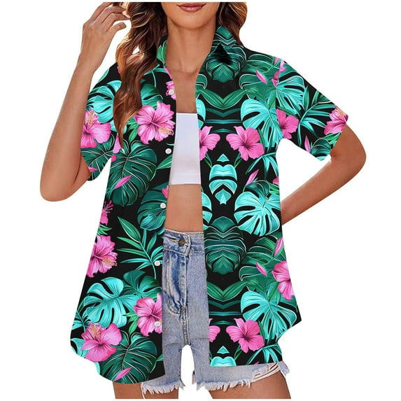 Blczomt Hawaiian Womens Casual Tops Button Down Summer Shirts Beach 2025 Womens Blouses Casual