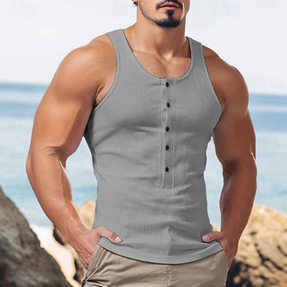 Blczomt Henley Mens Tank Tops under $10 Summer Plain Sleeveless Shirt Shirt Gray Gym Workout Tank Top