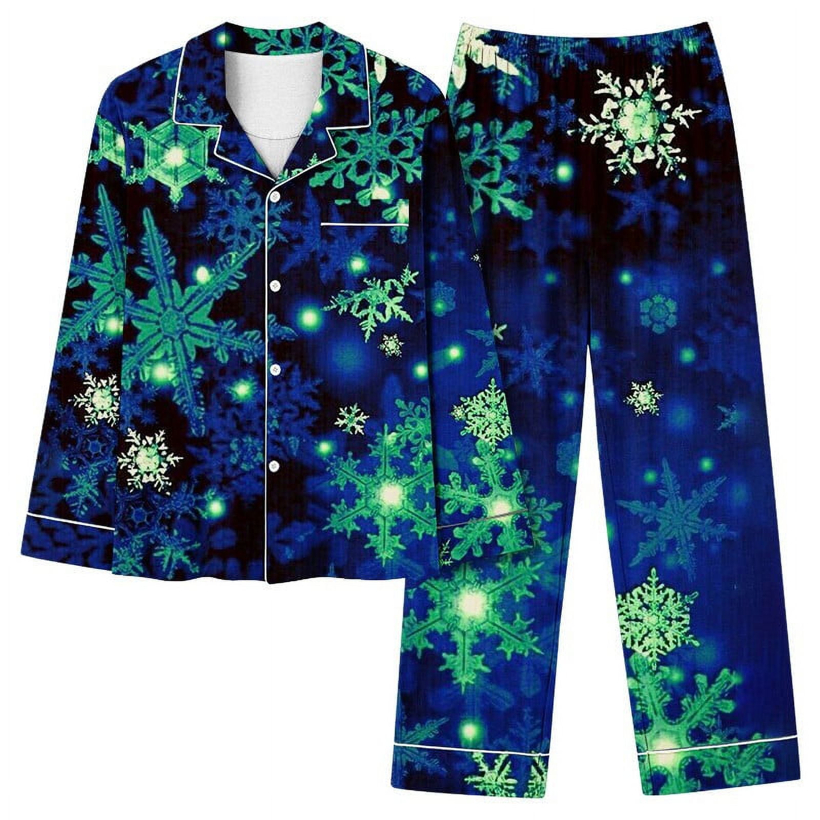 Blczomt Holiday Pajamas for Women Blue TwoPiece Set Long Sleeve