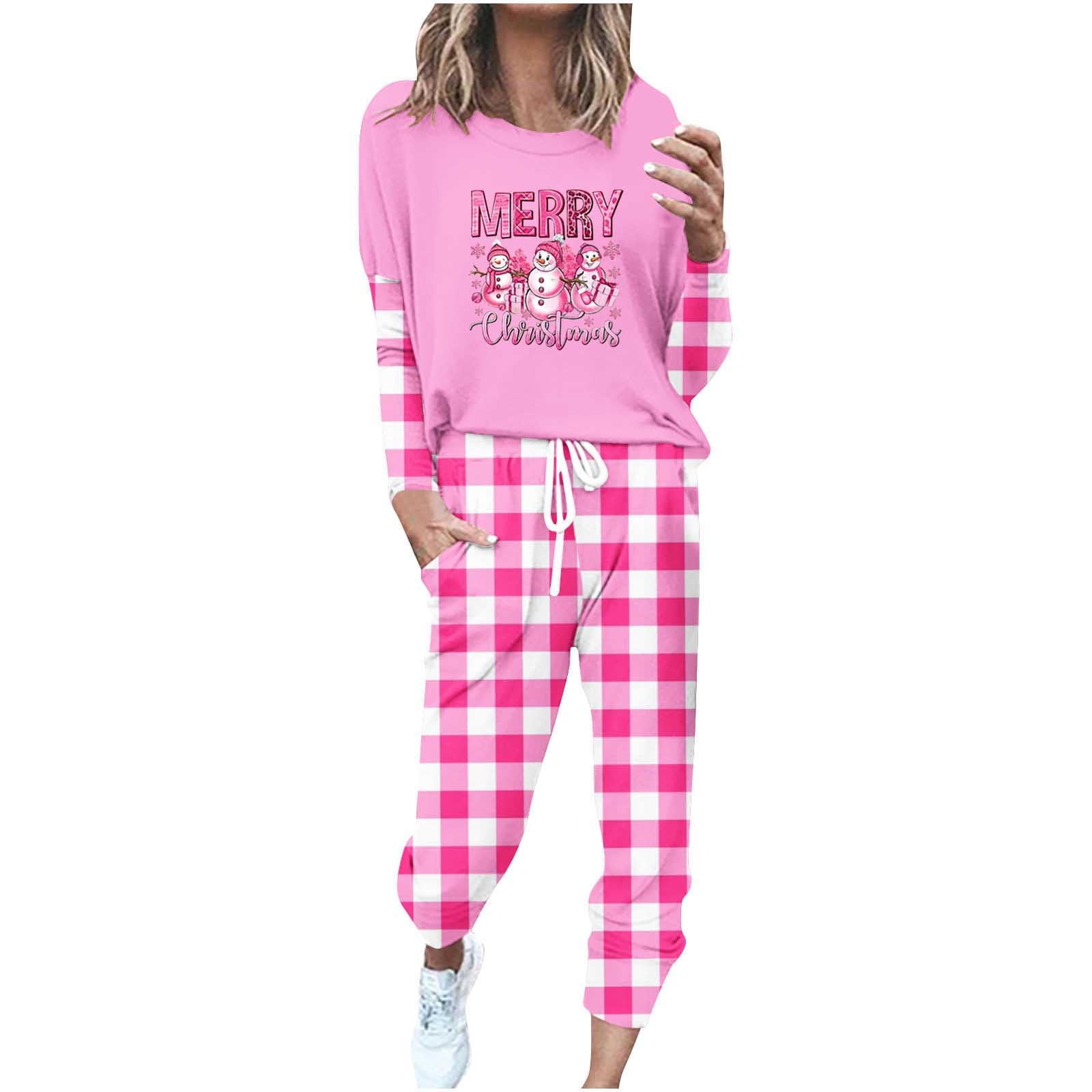Blczomt Holiday Pajamas for Women Pink TwoPiece Set Christmas Print