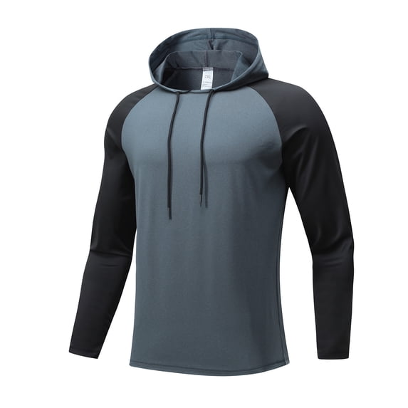 Blczomt Hooded Sweatshirt Men Casual Workout Pullover Gray Long Sleeve Color Block Winter Clothes