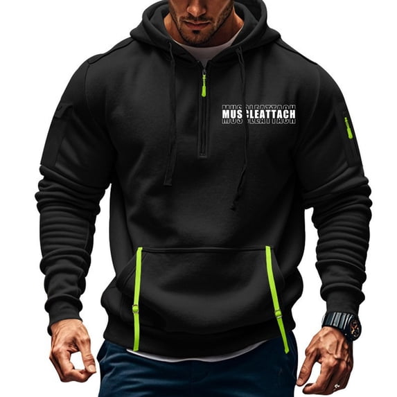 Blczomt Hoodie Men Pullover Workout Hoodies Fall Winter Black Half Zip Long Sleeve Mens Clothes