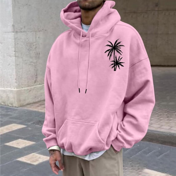 Blczomt Hoodie Men Sweatshirt Graphic Pullover Pink Long Sleeve Casual Winter Men Clothing