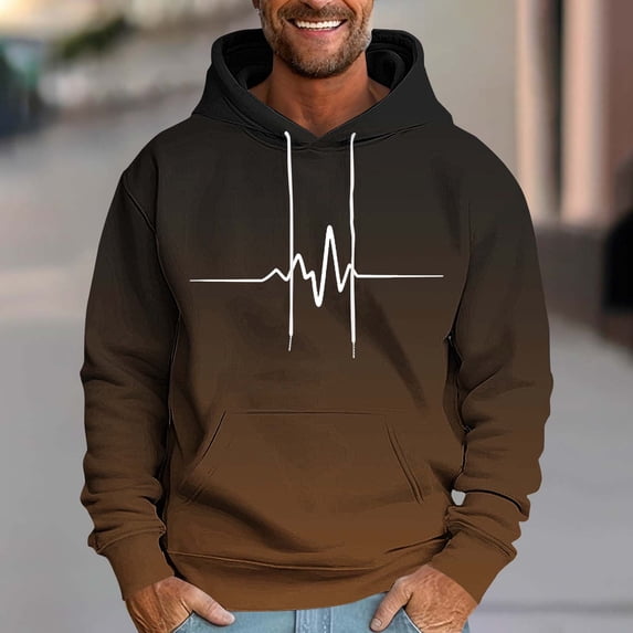 Blczomt Hoodie Men Winter Graphic Pullover Sweatshirt Hooded Brown Casual Long Sleeve Fashion Clothing