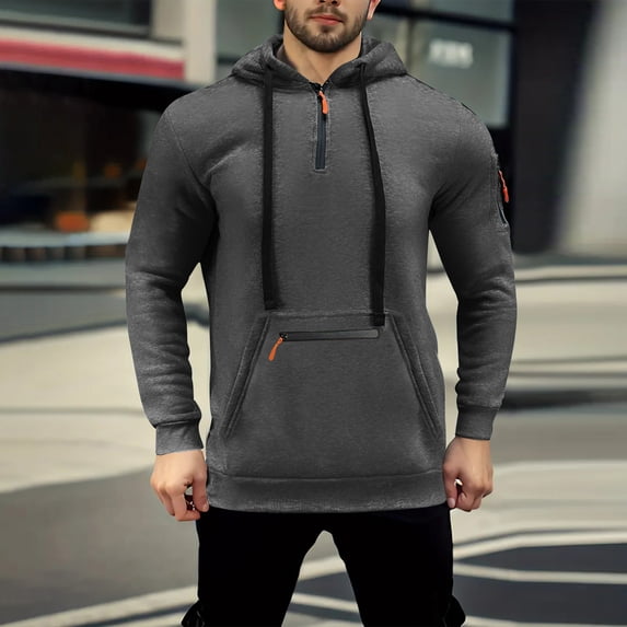 Blczomt Hoodies Men Pullover Plain Hoodie Gray Half Zip Long Sleeve Casual Clothes