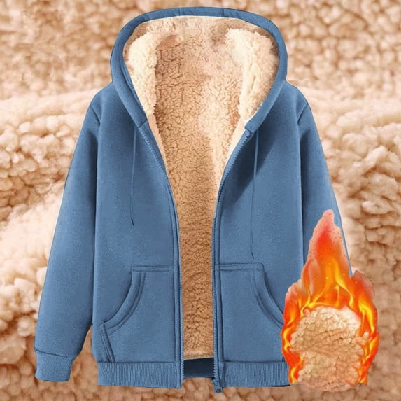 Blczomt Hoodies for Men Fleece Plain Zip Up Jacket Blue Warm Hooded Winter Fashion Clothing