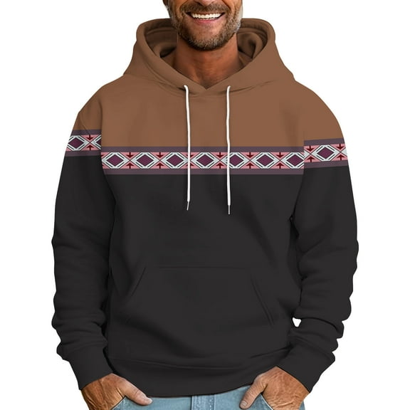 Blczomt Hoodies for Men Pullover Western Sweatshirt Long Sleeve Winter Black Aztec Men Clothing