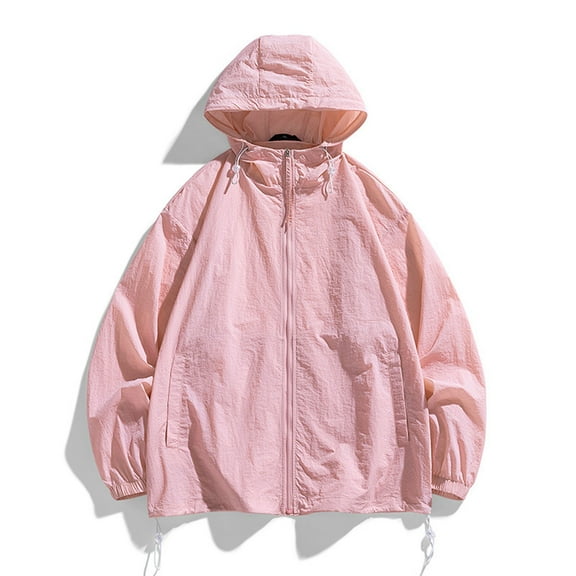 Blczomt Jacket for Men Big and Tall Pink Windbreaker Zip Up Jacket Plain Hooded Lightweight Mens Coats Winter M