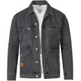 thumbnail image 1 of Blczomt Jean Mens Jacket Gray Denim Jacket Casual Collared Button Down Coat Men XL, 1 of 9