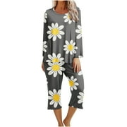 Blczomt Yellow Christmas Pajamas for Women Silk Two-Piece Set Floral Sleepwear Sets Christmas Nightgowns for Women with Pockets