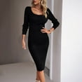 thumbnail image 1 of Blczomt Knit Dresses Women Long Sleeve Midi Black Sheath Scoop Neck Formal Solid Dressy Dress, 1 of 3