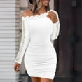 thumbnail image 1 of Blczomt Lace Women's Dresses Sexy Mini Long Sleeve White Bodycon Party Off Shoulder Trendy Dress, 1 of 6