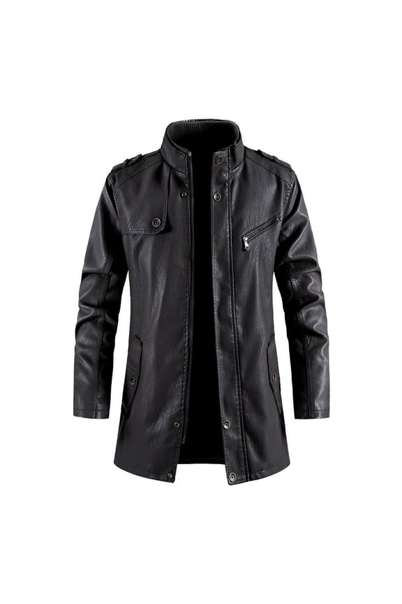Leather Mens Jackets Big and Tall Black Motorcycle Zip Up Jacket Casual Stylish Coat Men M