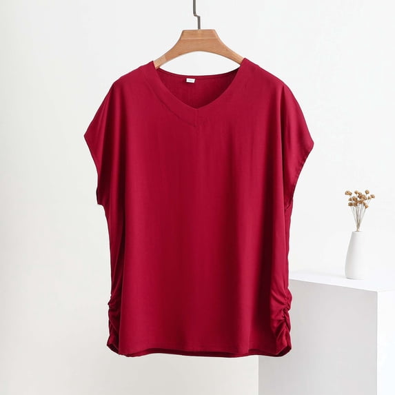 Blczomt Lightweight Blouses for Women Casual Red 2026 Blouses Summer Short Sleeve Womens Shirts